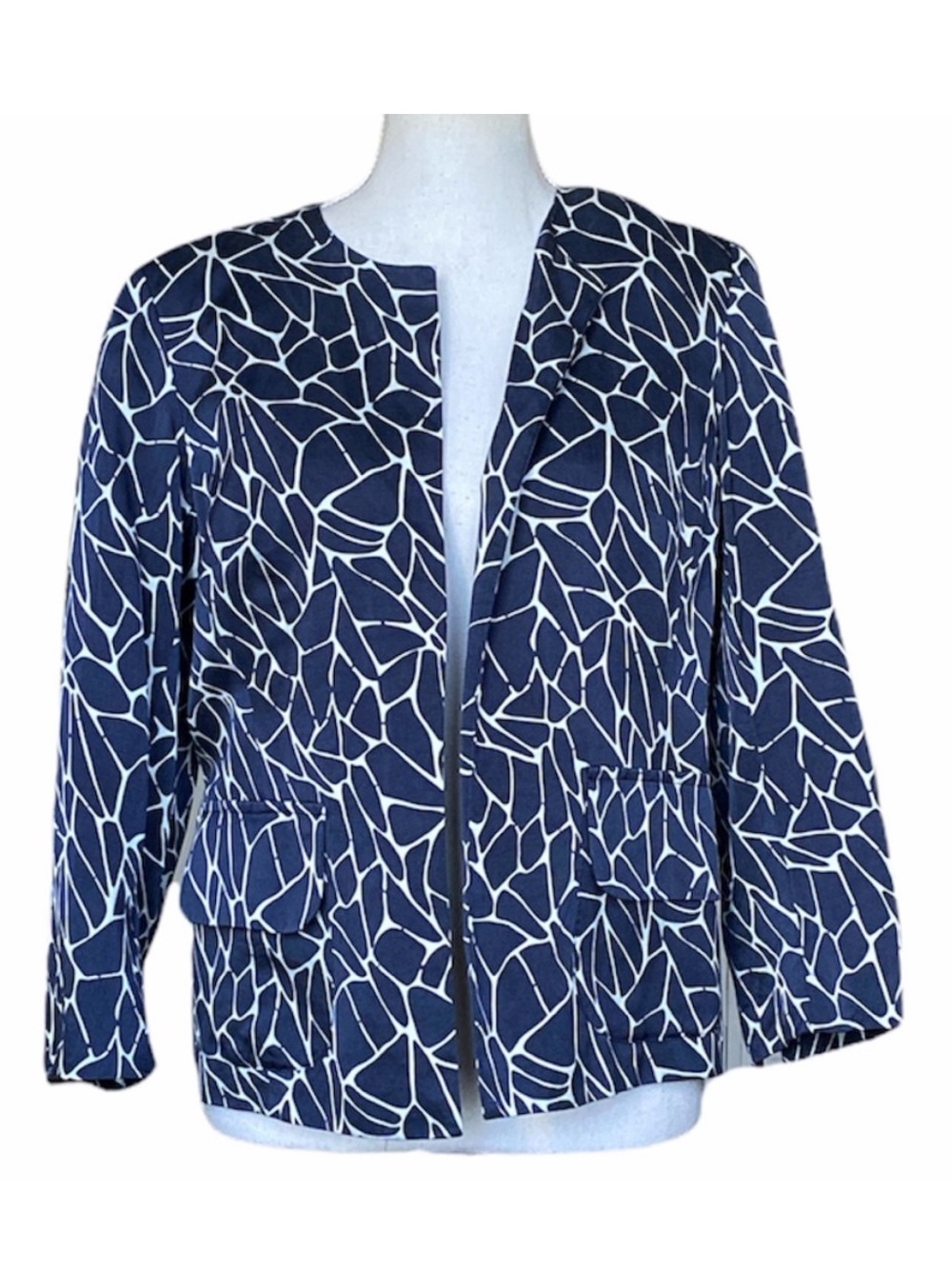 Pendleton Abstract Print Blue Silk Open Front Jacket with pockets size 10